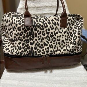 Leopard Print Women's Weekender Bag with Brown Accents